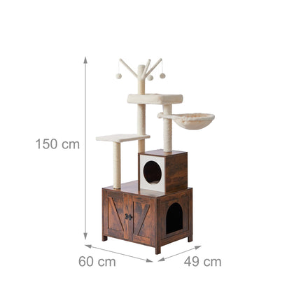Cat Tree With Litter Cabinet, 150 cm, Sisal Posts