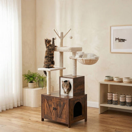 Cat Tree With Litter Cabinet, 150 cm, Sisal Posts