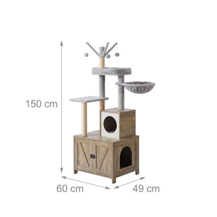 Cat Tree With Litter Cabinet, 150 cm, Sisal Posts