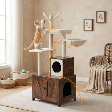 Cat Tree With Litter Cabinet, 150 cm, Sisal Posts