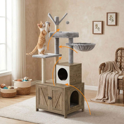 Cat Tree With Litter Cabinet, 150 cm, Sisal Posts