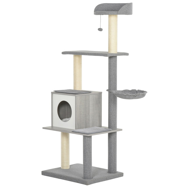 Cat tree with scratching posts - gray and white, 4 tiers