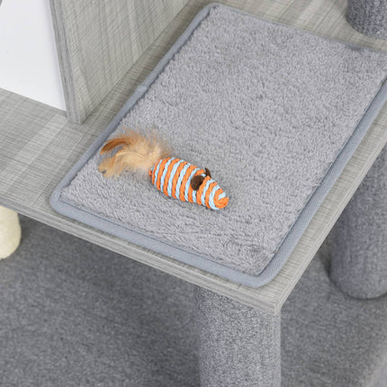 Cat tree with scratching posts - gray and white, 4 tiers