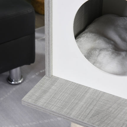 Cat tree with scratching posts - gray and white, 4 tiers