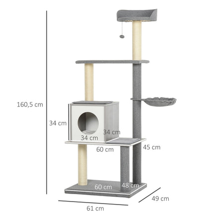 Cat tree with scratching posts - gray and white, 4 tiers