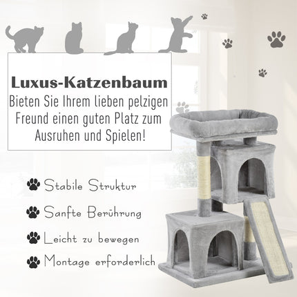 Light gray cat tree with sisal poles, 59x39x83 cm
