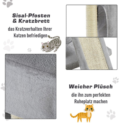 Light gray cat tree with sisal poles, 59x39x83 cm