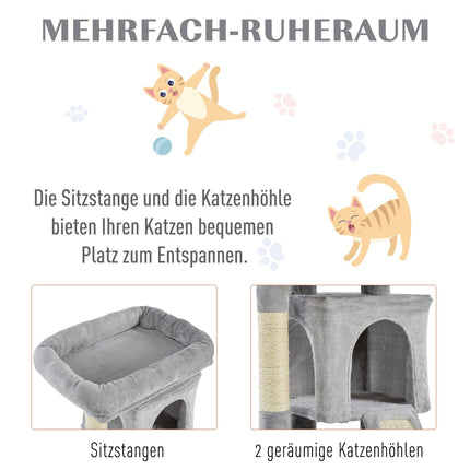 Light gray cat tree with sisal poles, 59x39x83 cm