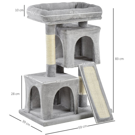 Light gray cat tree with sisal poles, 59x39x83 cm