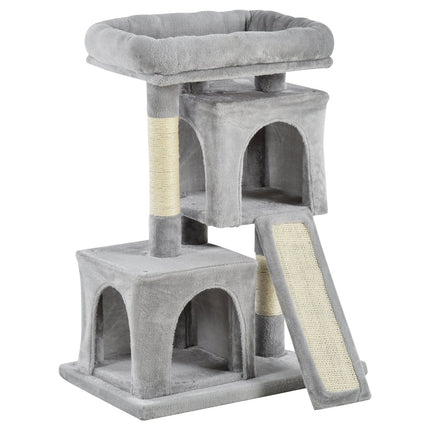 Light gray cat tree with sisal poles, 59x39x83 cm
