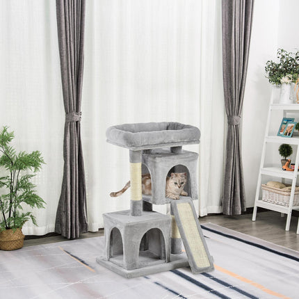 Light gray cat tree with sisal poles, 59x39x83 cm