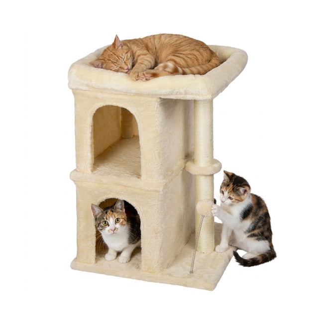 Cat Tree with 2 Caves & Bed, Beige, 71 cm