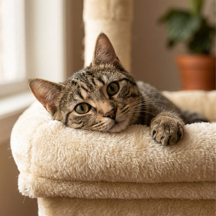 Cat Tree with 2 Caves & Bed, Beige, 71 cm