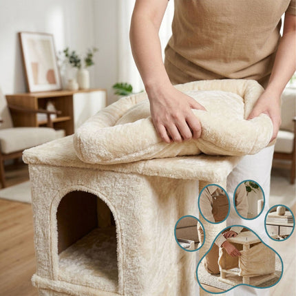 Cat Tree with 2 Caves & Bed, Beige, 71 cm
