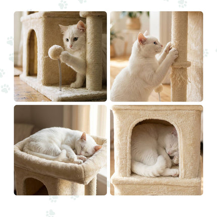 Cat Tree with 2 Caves & Bed, Beige, 71 cm