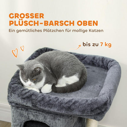 Cat Tree with 2 Caves, Platform, Sisal Posts, Dark Gray