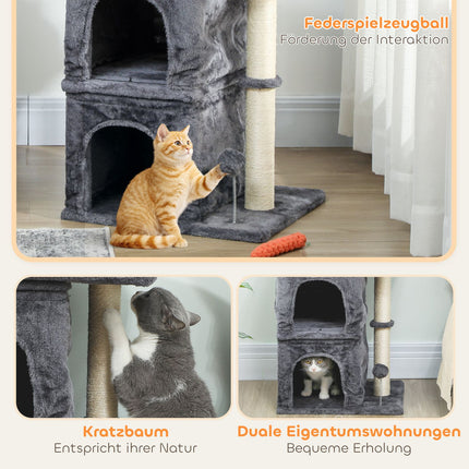Cat Tree with 2 Caves, Platform, Sisal Posts, Dark Gray