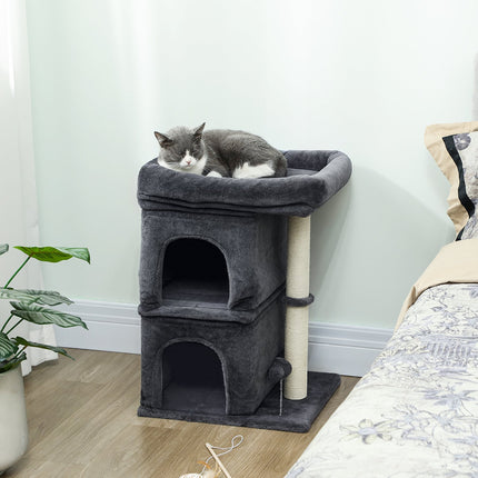 Cat Tree with 2 Caves, Platform, Sisal Posts, Dark Gray