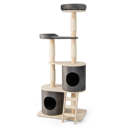 Cat Tree with 2 Caves, Plush Perch & Platform, 161 cm