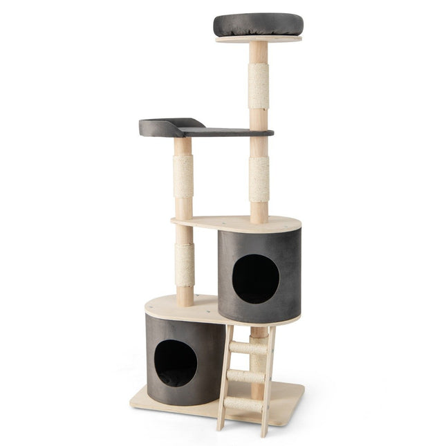 Cat Tree with 2 Caves, Plush Perch & Platform, 161 cm