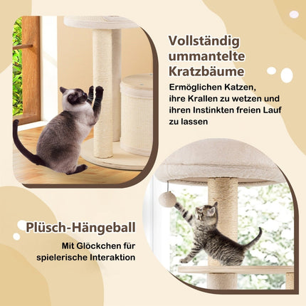 Cat Tree with 2 Houses, Basket, Sisal Posts, 152 cm
