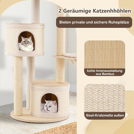 Cat Tree with 2 Houses, Basket, Sisal Posts, 152 cm