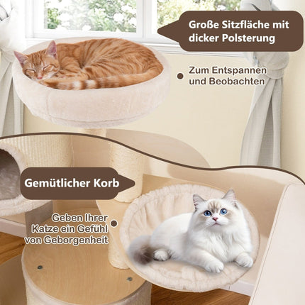 Cat Tree with 2 Houses, Basket, Sisal Posts, 152 cm