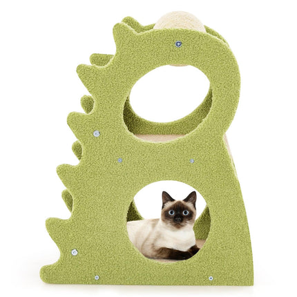 Cat Tree with 2 Levels, Dinosaur Shape, Green, 48x37x58 cm