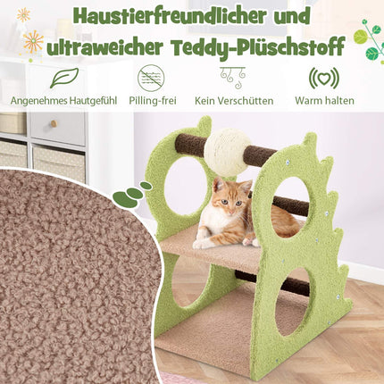 Cat Tree with 2 Levels, Dinosaur Shape, Green, 48x37x58 cm