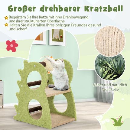 Cat Tree with 2 Levels, Dinosaur Shape, Green, 48x37x58 cm