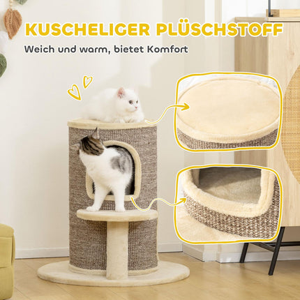 Cat Tree with 2 Levels, Jump Platform, Beige