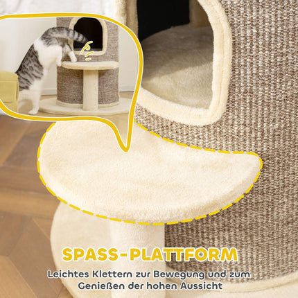 Cat Tree with 2 Levels, Jump Platform, Beige