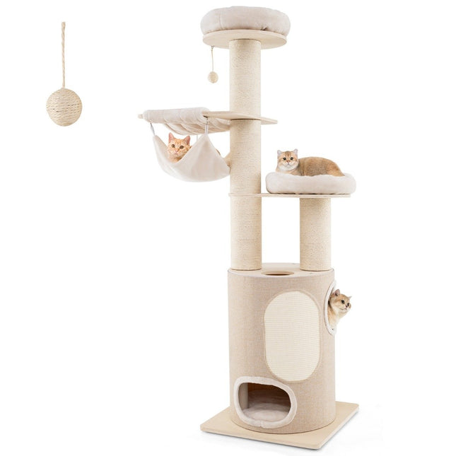 Cat Tree with 2-Story Condo, Hammocks, 58x58x187 cm