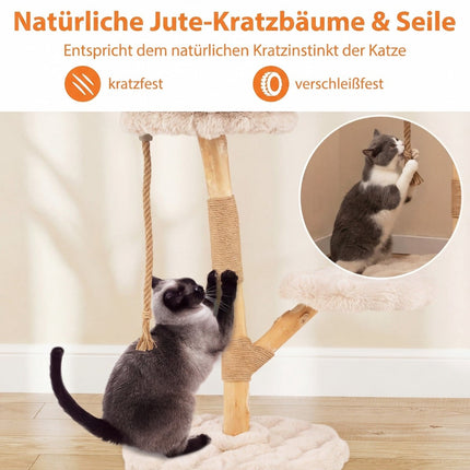 Cat Tree with 3 Plush Platforms, Jute Posts, 90 cm, Beige