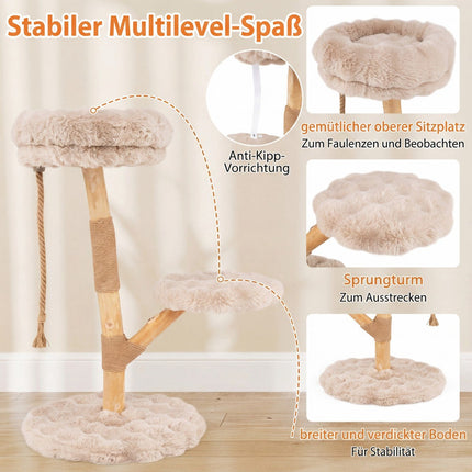 Cat Tree with 3 Plush Platforms, Jute Posts, 90 cm, Beige