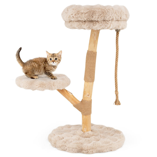 Cat Tree with 3 Plush Platforms, Jute Posts, 90 cm, Beige