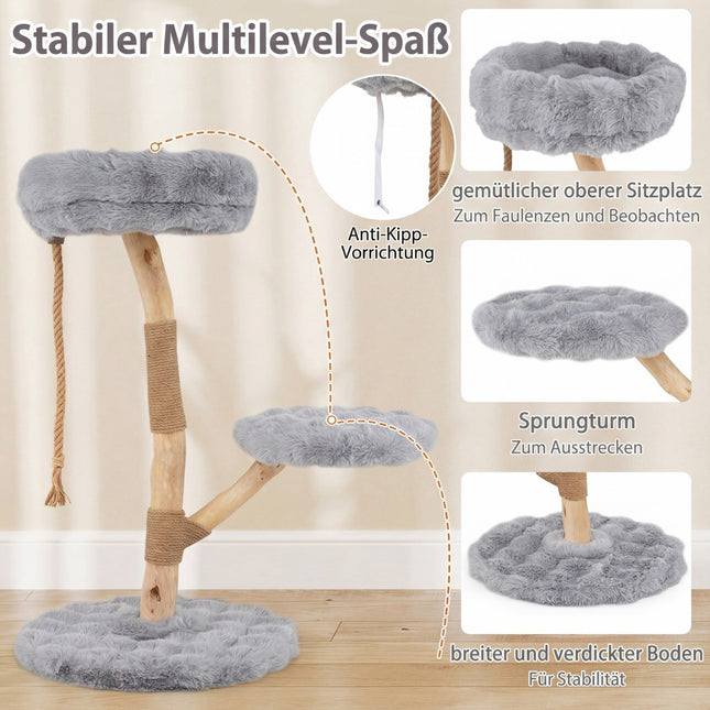 Cat Tree with 3 Plush Platforms, Jute Posts, 90 cm, Grey