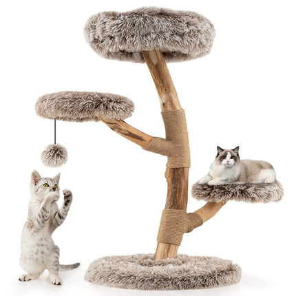 Cat Tree with 4 Plush Levels, Birch Wood, Jute Posts