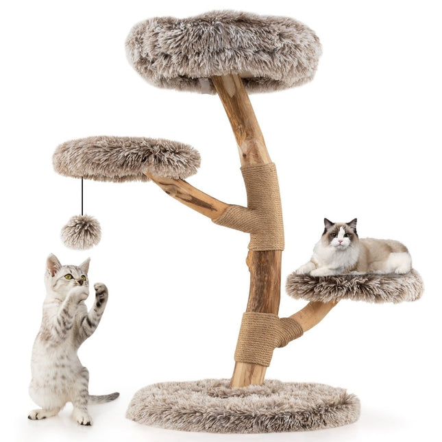 Cat Tree with 4 Plush Levels, Birch Wood, Jute Posts