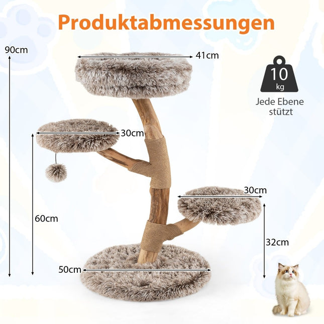 Cat Tree with 4 Plush Levels, Birch Wood, Jute Posts
