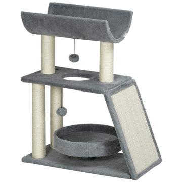Cat Tree with Bed & Toys, Light Grey, 60 x 30 x 76 cm
