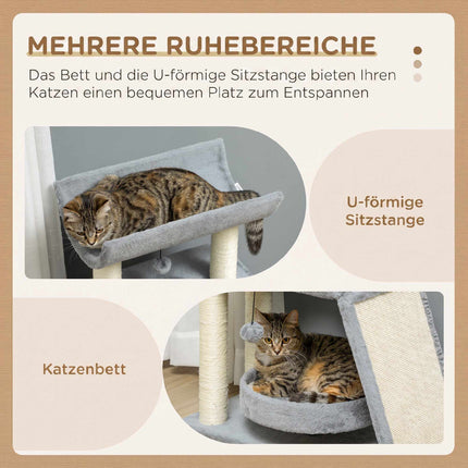 Cat Tree with Bed & Toys, Light Grey, 60 x 30 x 76 cm