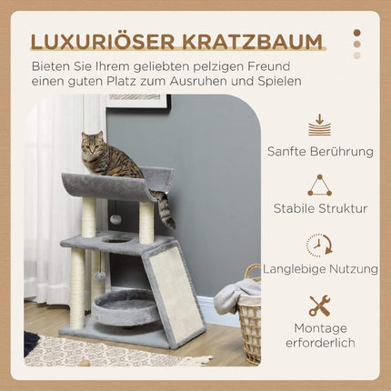 Cat Tree with Bed & Toys, Light Grey, 60 x 30 x 76 cm