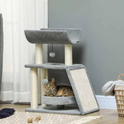 Cat Tree with Bed & Toys, Light Grey, 60 x 30 x 76 cm