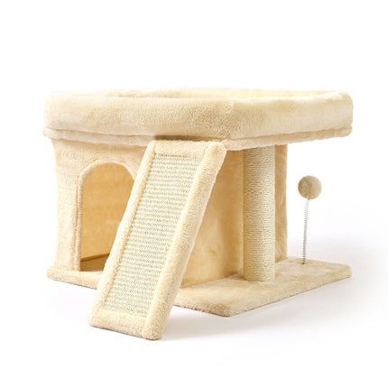 Cat Tree with Cave & Bed, Beige – Sisal & Plush