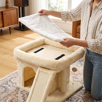 Cat Tree with Cave & Bed, Beige – Sisal & Plush