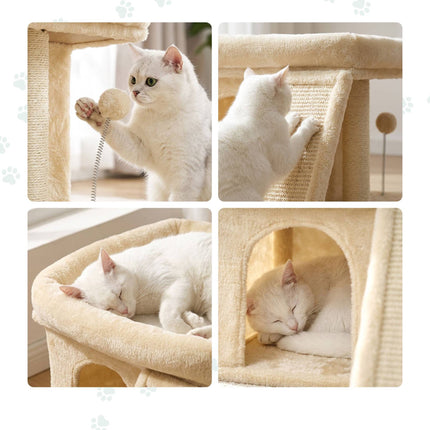 Cat Tree with Cave & Bed, Beige – Sisal & Plush