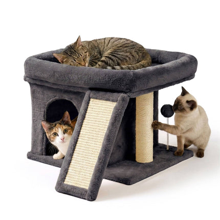 Cat Tree with Cave & Bed, Dark Gray, Sisal Scratching Post