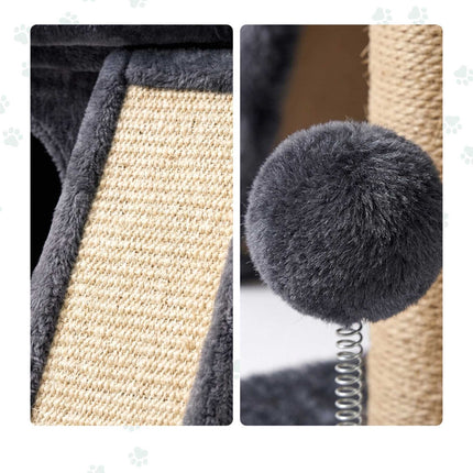 Cat Tree with Cave & Bed, Dark Gray, Sisal Scratching Post