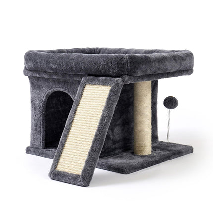 Cat Tree with Cave & Bed, Dark Gray, Sisal Scratching Post